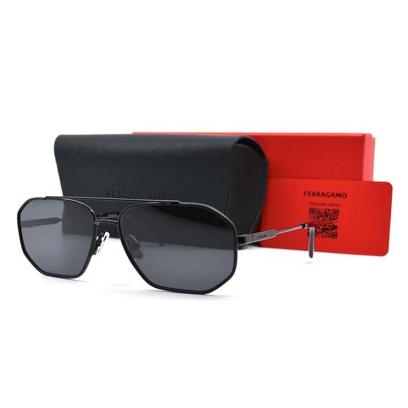 NEW SALVATORE FERRAGAMO SF303SLN 001 BLACK GREY AUTHENTIC SUNGLASSES - Picture 2 of 11